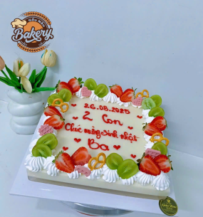 Bánh Kem Sinh Nhật Vuông Mix Trái Cây Nho & Dâu Tây