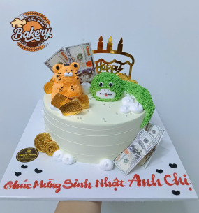 Bánh Kem Sinh Nhật Kết Hợp Hình 2 Con Thú