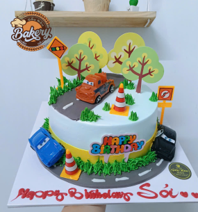 Bánh Kem Sinh Nhật Decor Đường Giao Thông Oto Hoạt Hình