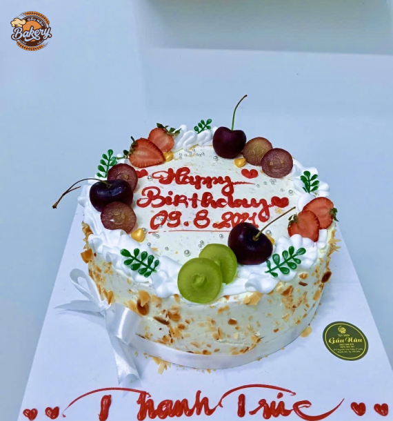 Bánh Kem Sinh Nhật Bắp Phô Mai Mix Dâu Tây, Nho, Cherry